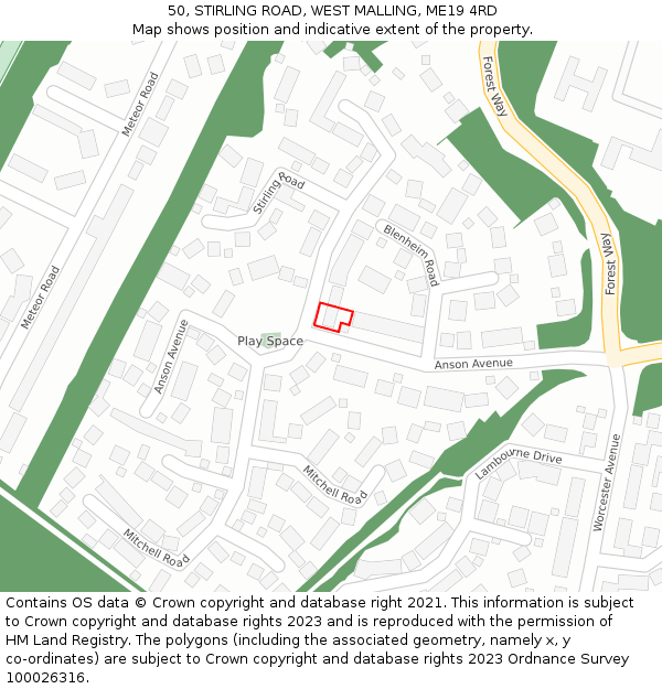 50, STIRLING ROAD, WEST MALLING, ME19 4RD: Location map and indicative extent of plot
