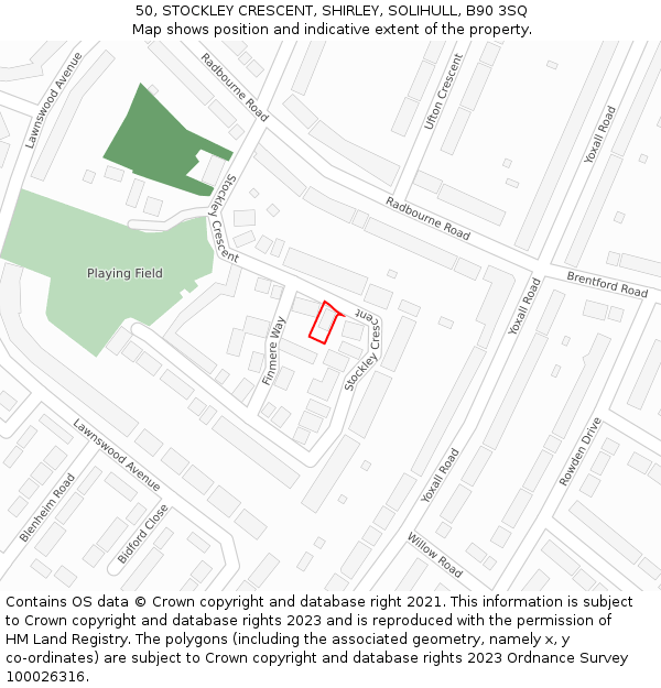 50, STOCKLEY CRESCENT, SHIRLEY, SOLIHULL, B90 3SQ: Location map and indicative extent of plot