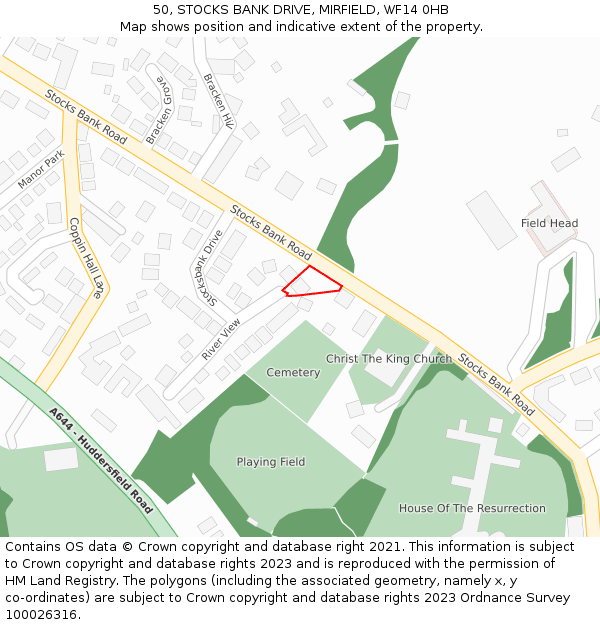 50, STOCKS BANK DRIVE, MIRFIELD, WF14 0HB: Location map and indicative extent of plot
