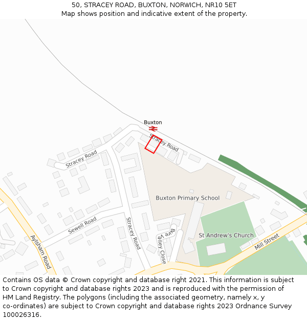 50, STRACEY ROAD, BUXTON, NORWICH, NR10 5ET: Location map and indicative extent of plot
