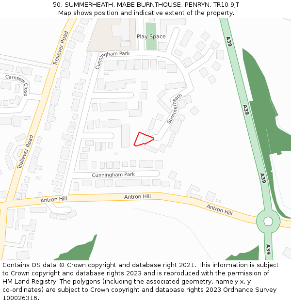 50, SUMMERHEATH, MABE BURNTHOUSE, PENRYN, TR10 9JT: Location map and indicative extent of plot