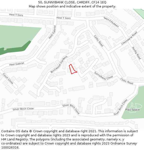 50, SUNNYBANK CLOSE, CARDIFF, CF14 1EQ: Location map and indicative extent of plot