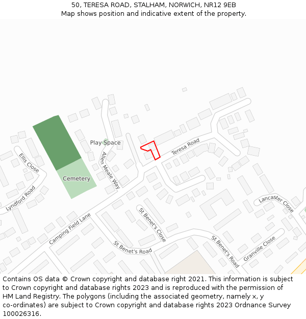 50, TERESA ROAD, STALHAM, NORWICH, NR12 9EB: Location map and indicative extent of plot