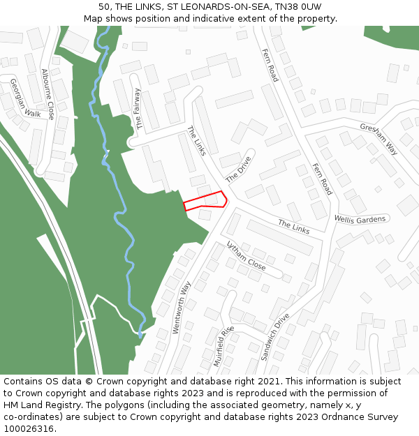 50, THE LINKS, ST LEONARDS-ON-SEA, TN38 0UW: Location map and indicative extent of plot