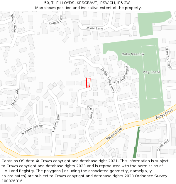 50, THE LLOYDS, KESGRAVE, IPSWICH, IP5 2WH: Location map and indicative extent of plot