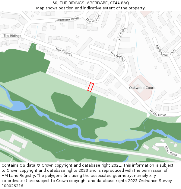 50, THE RIDINGS, ABERDARE, CF44 8AQ: Location map and indicative extent of plot