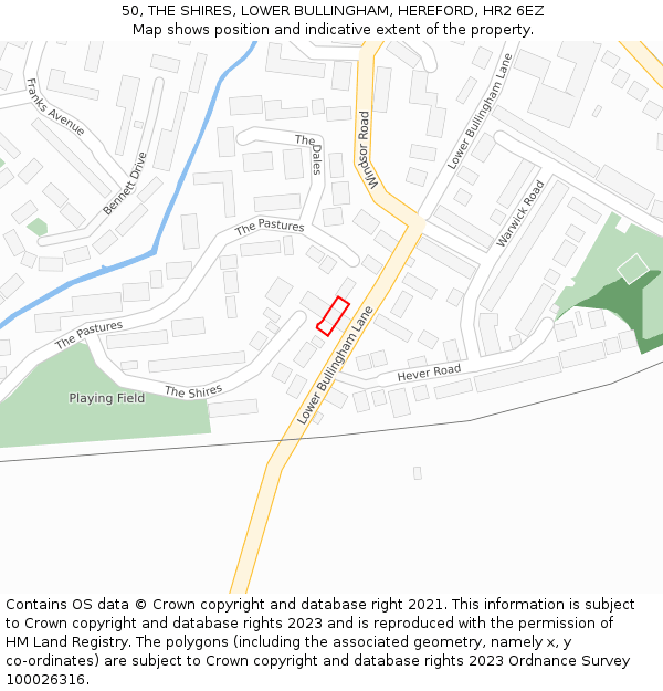 50, THE SHIRES, LOWER BULLINGHAM, HEREFORD, HR2 6EZ: Location map and indicative extent of plot