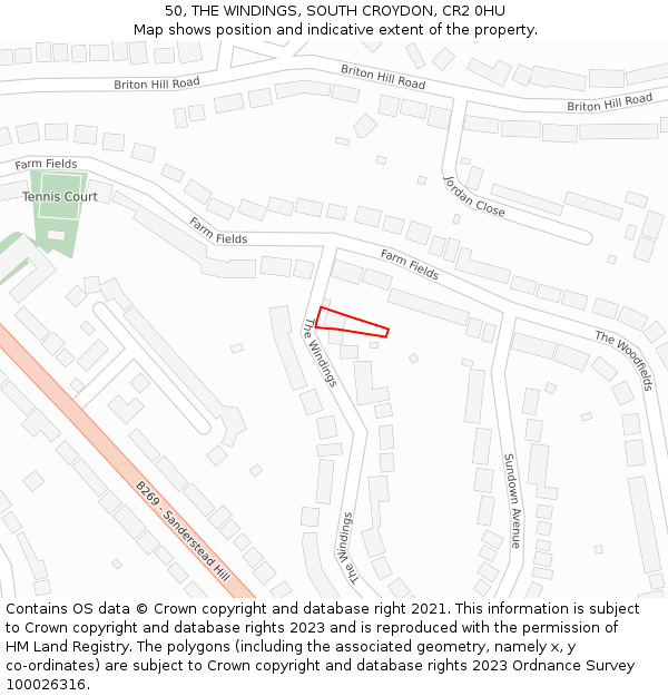 50, THE WINDINGS, SOUTH CROYDON, CR2 0HU: Location map and indicative extent of plot
