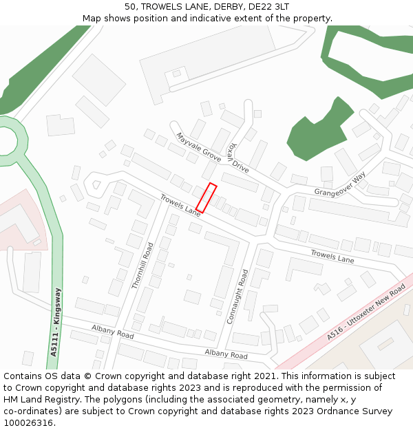 50, TROWELS LANE, DERBY, DE22 3LT: Location map and indicative extent of plot