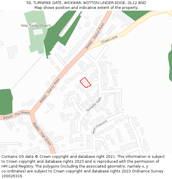 50, TURNPIKE GATE, WICKWAR, WOTTON-UNDER-EDGE, GL12 8ND: Location map and indicative extent of plot