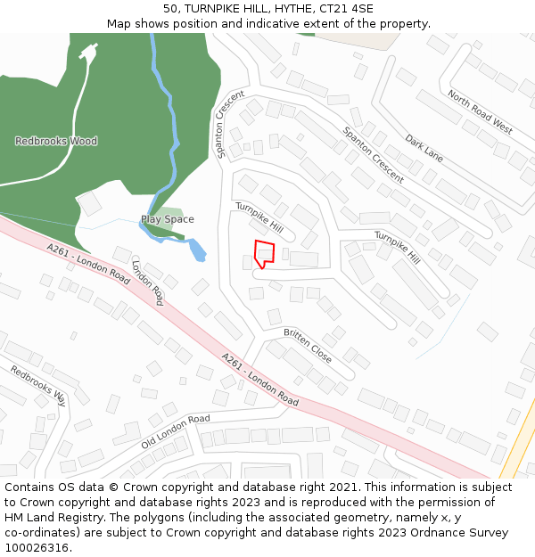 50, TURNPIKE HILL, HYTHE, CT21 4SE: Location map and indicative extent of plot