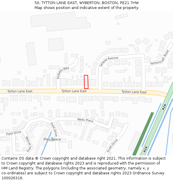 50, TYTTON LANE EAST, WYBERTON, BOSTON, PE21 7HW: Location map and indicative extent of plot