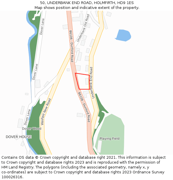 50, UNDERBANK END ROAD, HOLMFIRTH, HD9 1ES: Location map and indicative extent of plot