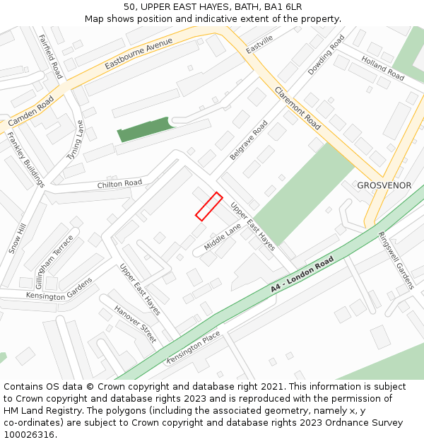 50, UPPER EAST HAYES, BATH, BA1 6LR: Location map and indicative extent of plot