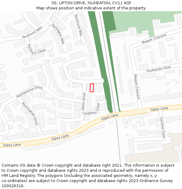 50, UPTON DRIVE, NUNEATON, CV11 4GF: Location map and indicative extent of plot