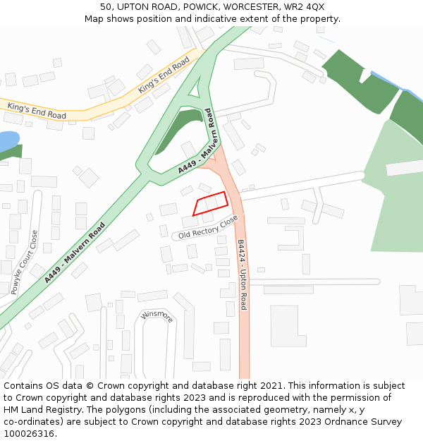50, UPTON ROAD, POWICK, WORCESTER, WR2 4QX: Location map and indicative extent of plot