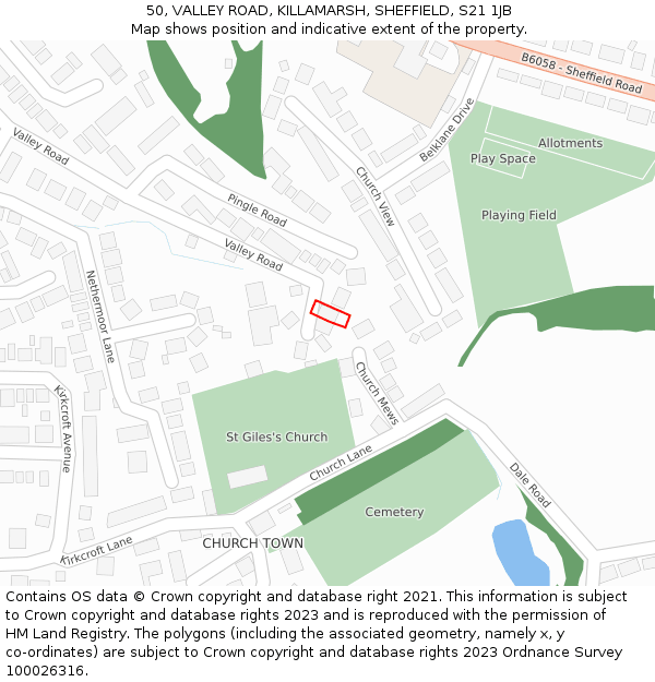 50, VALLEY ROAD, KILLAMARSH, SHEFFIELD, S21 1JB: Location map and indicative extent of plot
