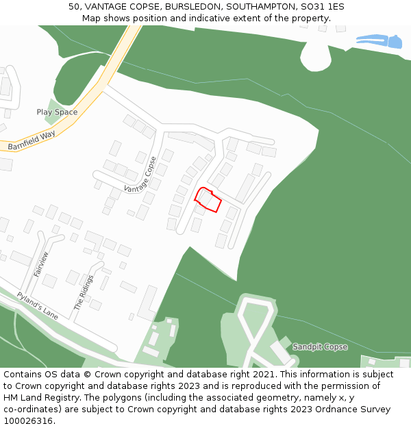 50, VANTAGE COPSE, BURSLEDON, SOUTHAMPTON, SO31 1ES: Location map and indicative extent of plot