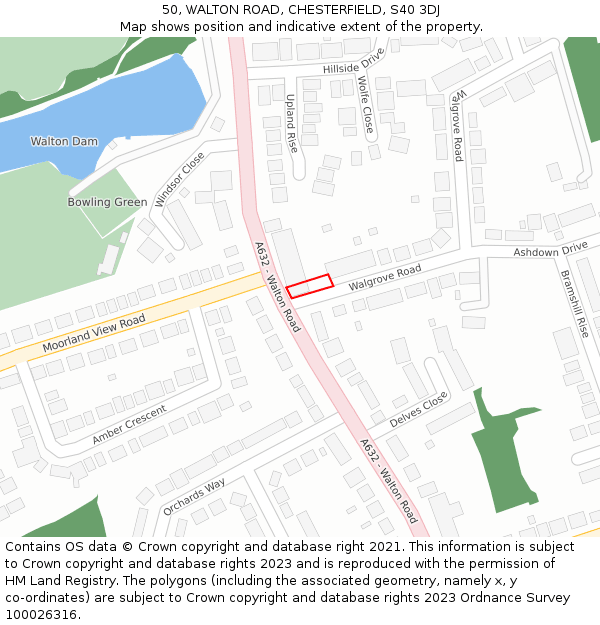 50, WALTON ROAD, CHESTERFIELD, S40 3DJ: Location map and indicative extent of plot