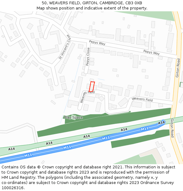 50, WEAVERS FIELD, GIRTON, CAMBRIDGE, CB3 0XB: Location map and indicative extent of plot