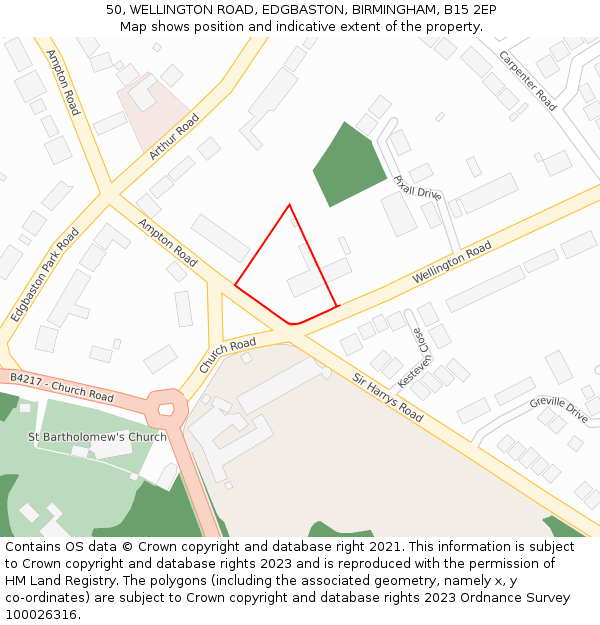 50, WELLINGTON ROAD, EDGBASTON, BIRMINGHAM, B15 2EP: Location map and indicative extent of plot