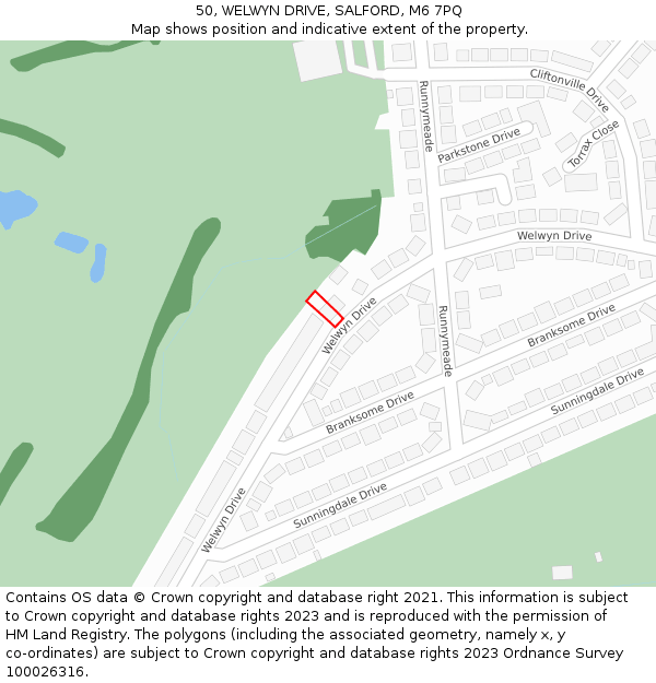 50, WELWYN DRIVE, SALFORD, M6 7PQ: Location map and indicative extent of plot
