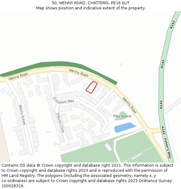 50, WENNY ROAD, CHATTERIS, PE16 6UT: Location map and indicative extent of plot