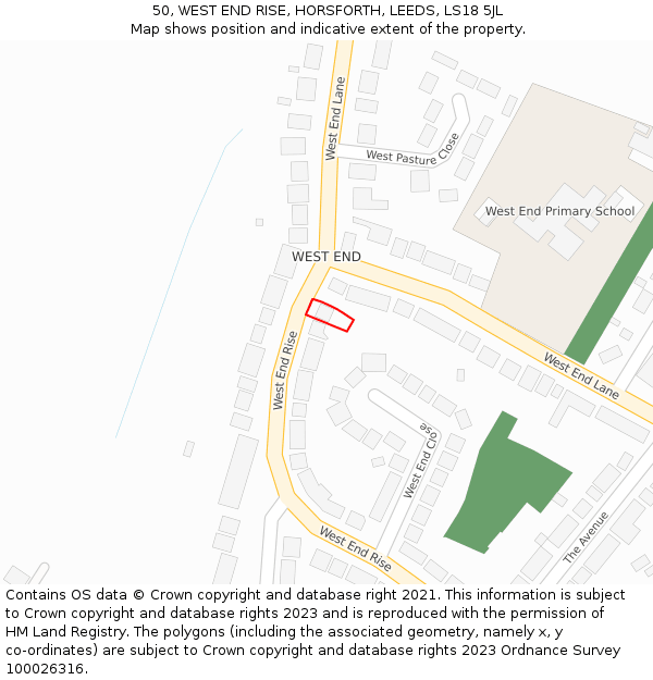 50, WEST END RISE, HORSFORTH, LEEDS, LS18 5JL: Location map and indicative extent of plot