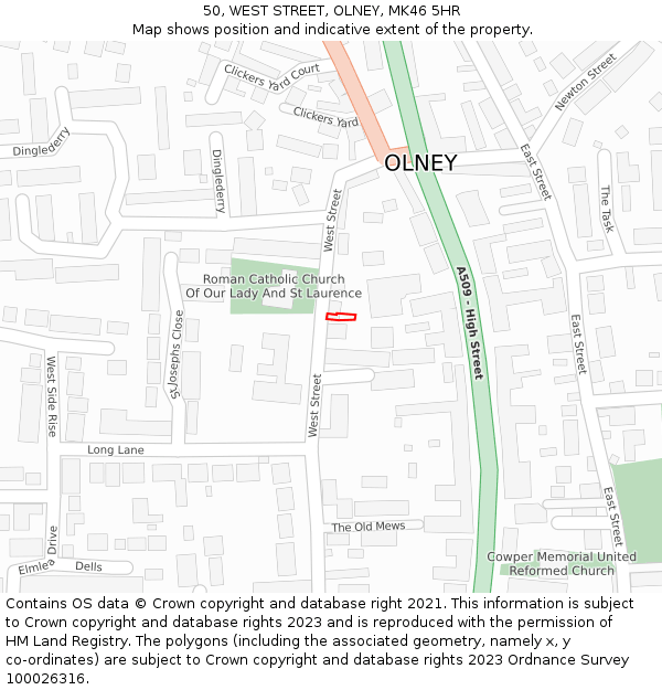 50, WEST STREET, OLNEY, MK46 5HR: Location map and indicative extent of plot