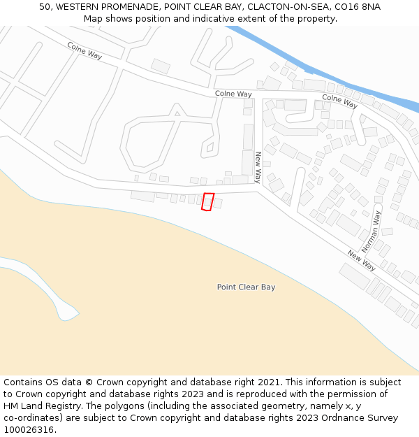 50, WESTERN PROMENADE, POINT CLEAR BAY, CLACTON-ON-SEA, CO16 8NA: Location map and indicative extent of plot