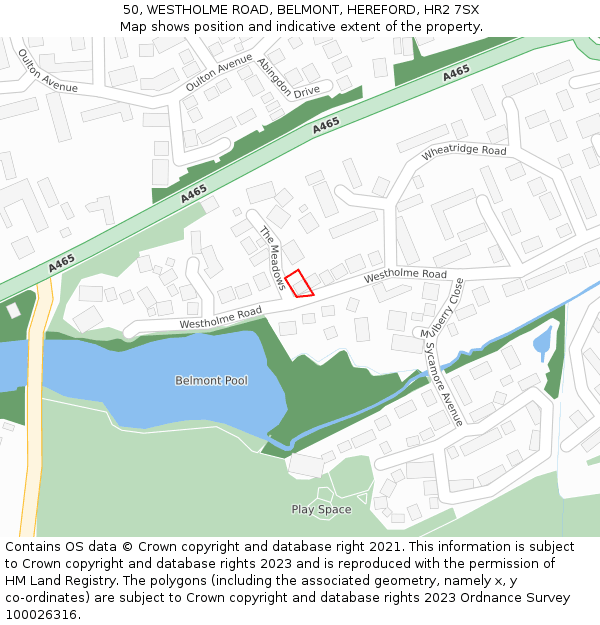 50, WESTHOLME ROAD, BELMONT, HEREFORD, HR2 7SX: Location map and indicative extent of plot