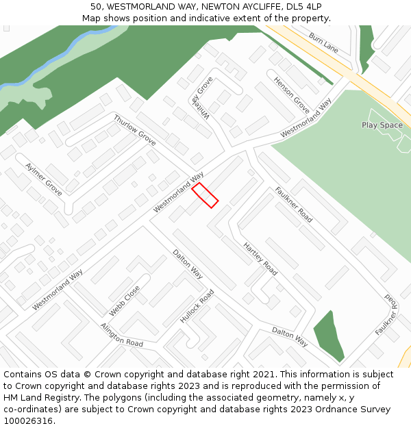 50, WESTMORLAND WAY, NEWTON AYCLIFFE, DL5 4LP: Location map and indicative extent of plot