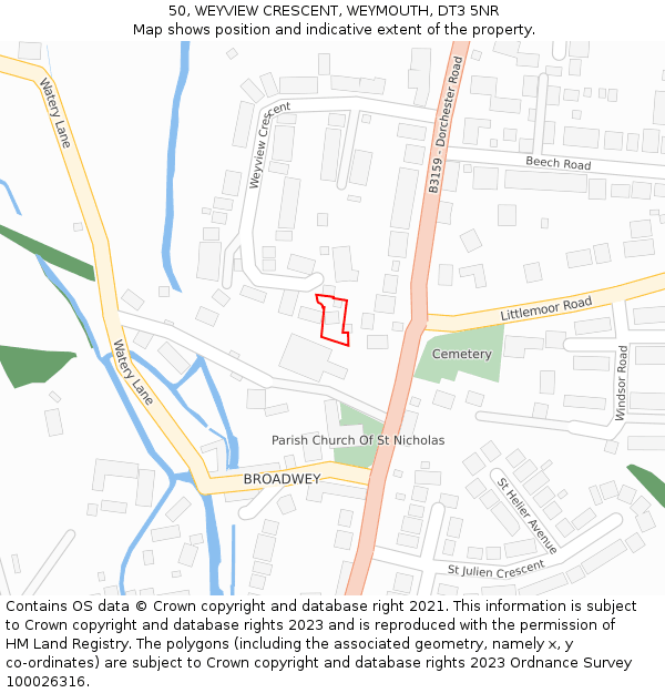 50, WEYVIEW CRESCENT, WEYMOUTH, DT3 5NR: Location map and indicative extent of plot