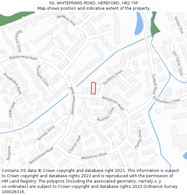 50, WHITEFRIARS ROAD, HEREFORD, HR2 7XF: Location map and indicative extent of plot