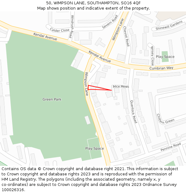50, WIMPSON LANE, SOUTHAMPTON, SO16 4QF: Location map and indicative extent of plot