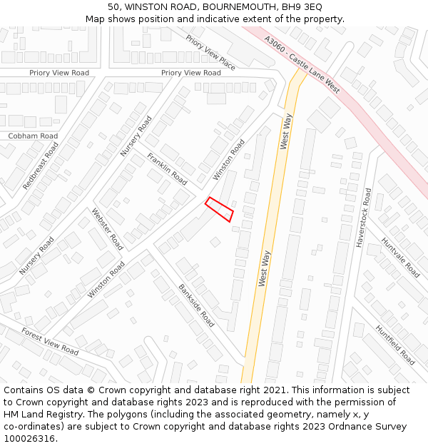 50, WINSTON ROAD, BOURNEMOUTH, BH9 3EQ: Location map and indicative extent of plot