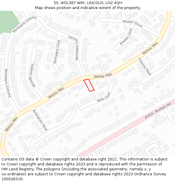 50, WOLSEY WAY, LINCOLN, LN2 4QH: Location map and indicative extent of plot