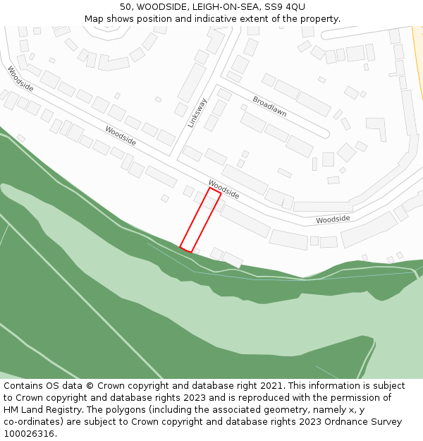 50, WOODSIDE, LEIGH-ON-SEA, SS9 4QU: Location map and indicative extent of plot