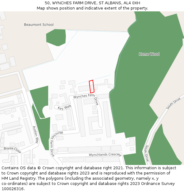 50, WYNCHES FARM DRIVE, ST ALBANS, AL4 0XH: Location map and indicative extent of plot