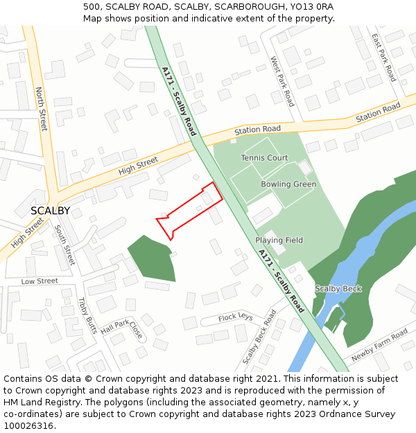 500, SCALBY ROAD, SCALBY, SCARBOROUGH, YO13 0RA: Location map and indicative extent of plot