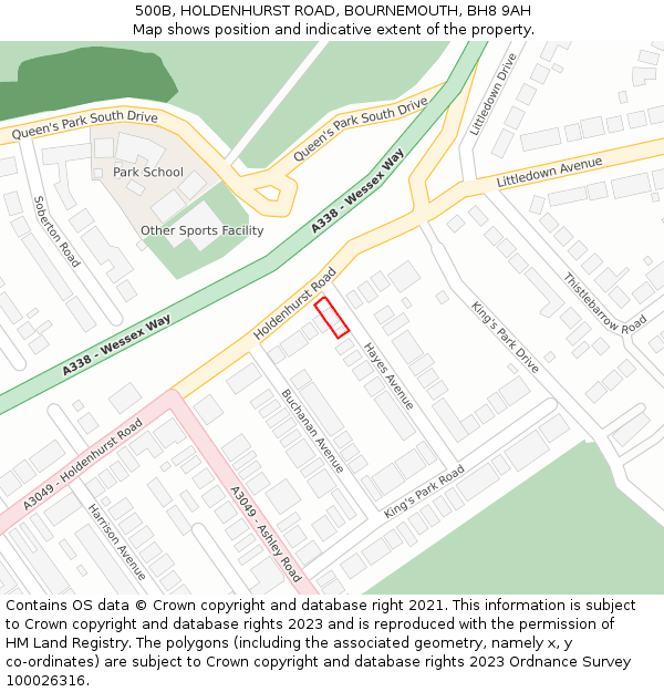 500B, HOLDENHURST ROAD, BOURNEMOUTH, BH8 9AH: Location map and indicative extent of plot
