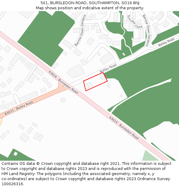 501, BURSLEDON ROAD, SOUTHAMPTON, SO19 8NJ: Location map and indicative extent of plot