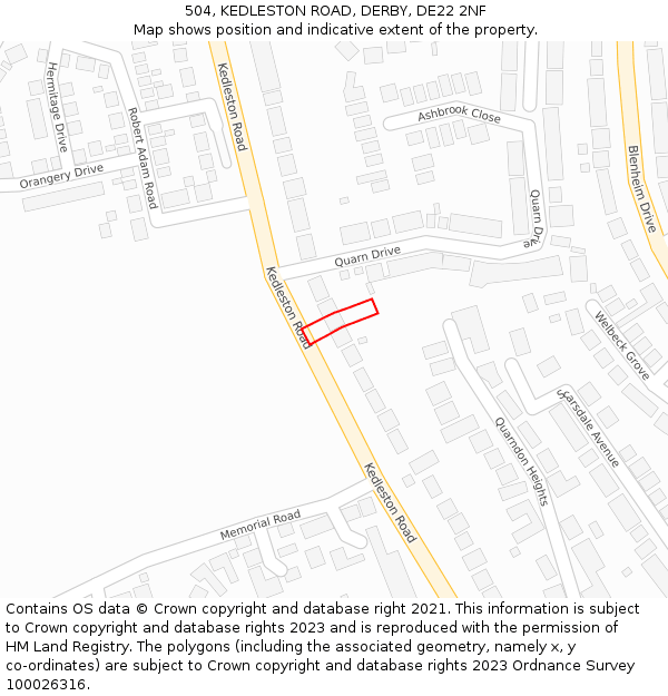 504, KEDLESTON ROAD, DERBY, DE22 2NF: Location map and indicative extent of plot