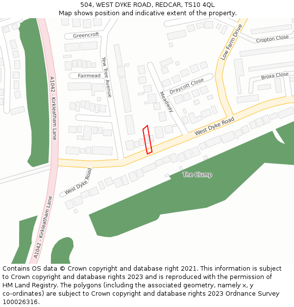 504, WEST DYKE ROAD, REDCAR, TS10 4QL: Location map and indicative extent of plot