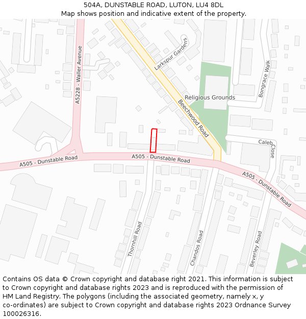 504A, DUNSTABLE ROAD, LUTON, LU4 8DL: Location map and indicative extent of plot