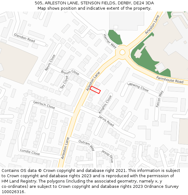 505, ARLESTON LANE, STENSON FIELDS, DERBY, DE24 3DA: Location map and indicative extent of plot