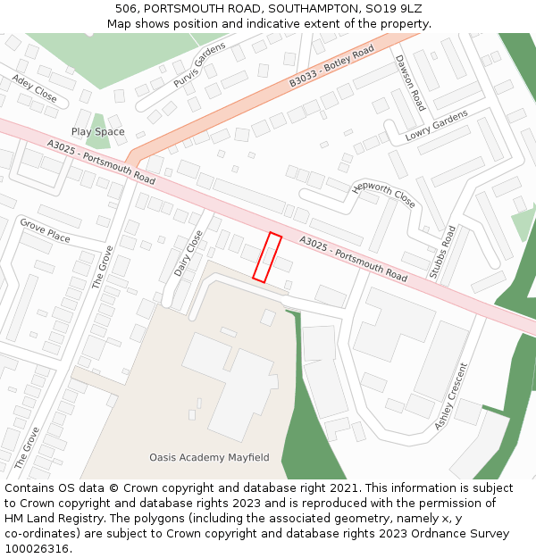 506, PORTSMOUTH ROAD, SOUTHAMPTON, SO19 9LZ: Location map and indicative extent of plot