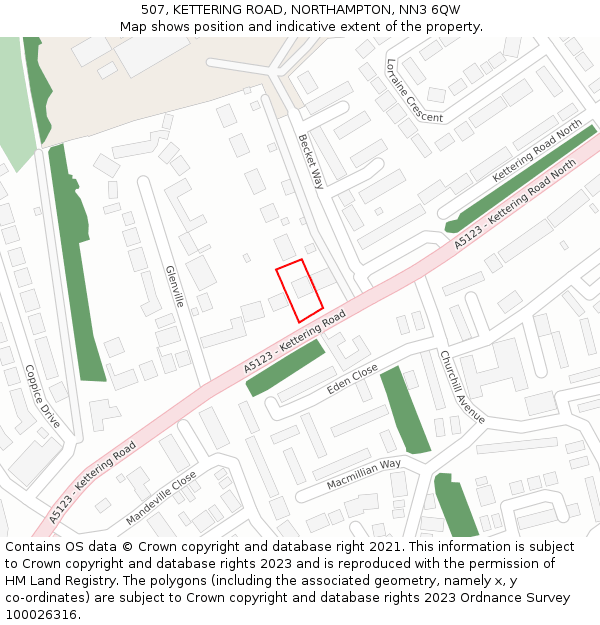507, KETTERING ROAD, NORTHAMPTON, NN3 6QW: Location map and indicative extent of plot