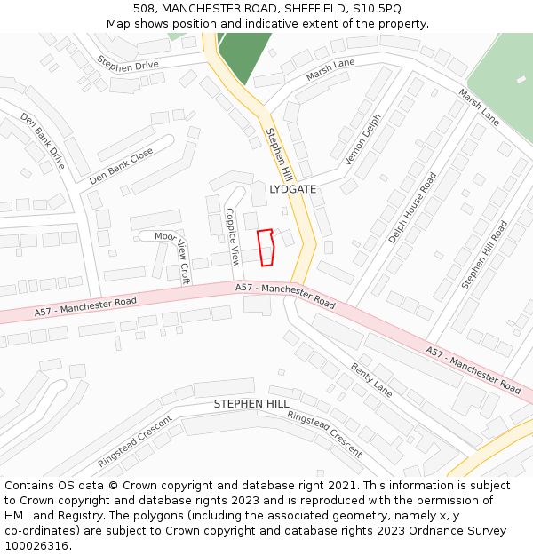 508, MANCHESTER ROAD, SHEFFIELD, S10 5PQ: Location map and indicative extent of plot
