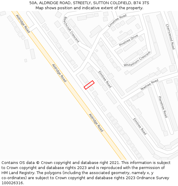 50A, ALDRIDGE ROAD, STREETLY, SUTTON COLDFIELD, B74 3TS: Location map and indicative extent of plot